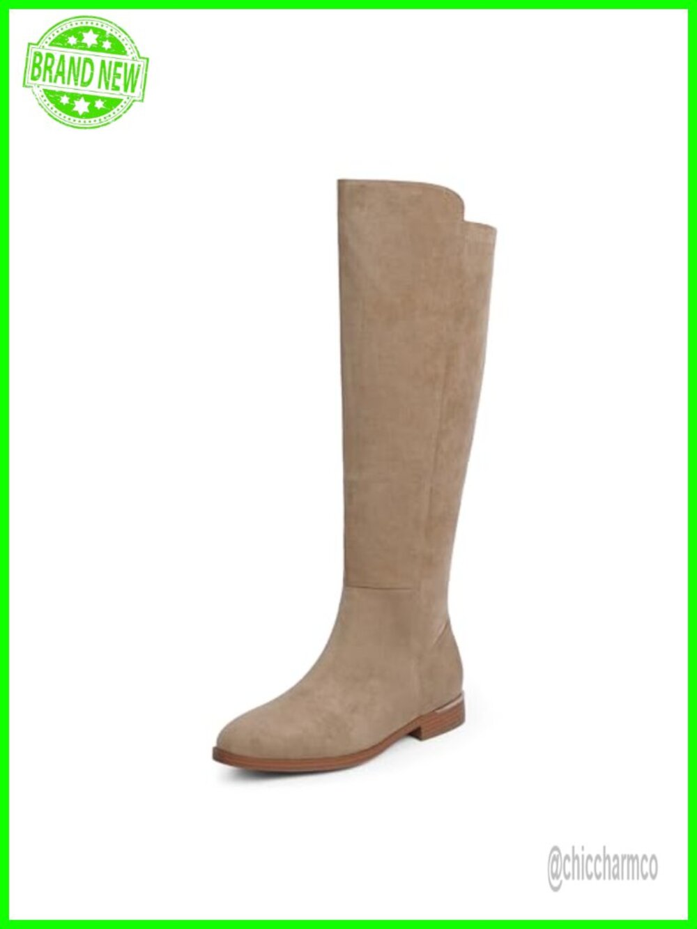 Faux Suede Round Toe Flat Knee High Boots Side Zipper